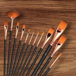 Professional Artist Paint Brushes Set, 12 Pieces, Rose Gold and Black, with Fan and Detail Brushes for Acrylic Painting-picture-20