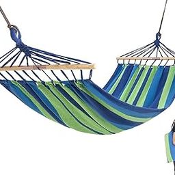 ONPRIX Portable 2 Person Cotton Hammock Colorful Stripe Hammocks Swing with Spreader Bar Carry Bag for Patio Lawn Garden Camping,Beach,Backyard, Outdoor Indoor (Blue)-image-38