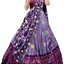 Multicolour Women's Tussar Silk With Ikkat Print And Foil Print Lehenga cholii Set-image-73