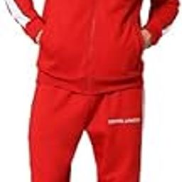 Red Men's Color Blocked Hoody Cotton Fleece Tracksuit-image-36