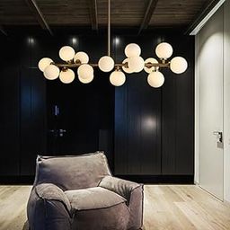 The Crafted Gesture Modern Globe Chandelier, 16- White Frosted Light Linear Pendant Light, Metal and Glass, Contemporary Ceiling Light Fixture for Living Room, Halls, Dining Room, Kitchen Island-image-29