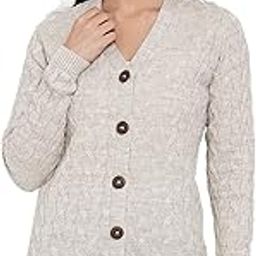 Women Full Sleeves Cable Button Acrylic V-Neck Sweater-image-18