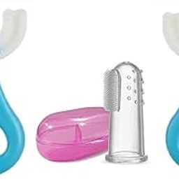YOS TRENDZ 2-in-1 Baby Toothbrush and Finger Brush Set – Gentle Silicone Brushes for Infants & Toddlers – First Toothbrush Gift Pack for Oral Hygiene (0-3 Years) | U-Shape2Pc(Blue)+Finger1Pc(Pink)-image-94