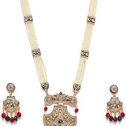 Jewellery Set Gold Plated Long Necklace Hyderabadi Design Pearl Peacock Necklace Set With Earring Jewellery For Women & Girls-image-19