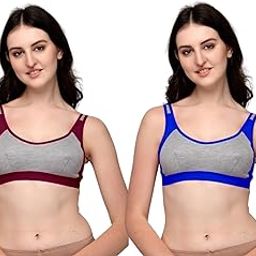 Women's Solid Non Paded Cotton Sports Bra for Workout (Multicolor | Combo Pack of 2)-image-0