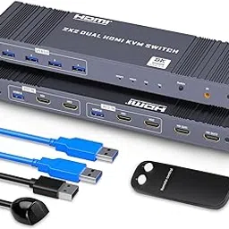 8K Dual HDMI KVM Switch 2 Monitors 2 Computers 8K@60Hz/4K@144Hz,Support 2 Computer Dual Monitors and 4 USB 3.0 Devices,Share Keyboard Mouse Printer with IR Controller-picture-37