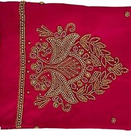 Women's Silk Unstitched Blouse Piece Material 1 Meter Saree Blouse Fabric with Traditional Handcrafted Zari Work (Pink)-image-95