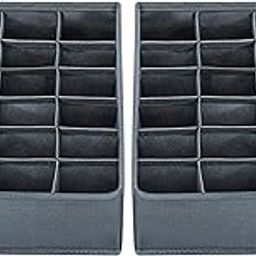 SKYFUN (LABEL) 2-Pieces Foldable Rectangular Clothes Drawer Organizer Wardrobe with 24 Cells Fabric Drawer Divider for Underwear Storage, Baby Clothes, Socks, Ties - Grey, Medium-30