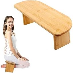 VK Portable Natural Wood Folding Bench Meditation Kneeling Stool Meditation Chair for Folding Back Support Yoga Chair Study, Reading Floor Chair-31