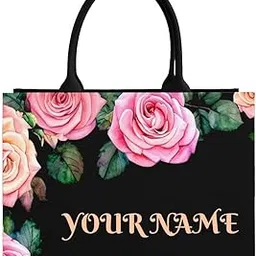 rerden Personalized Floral Canvas Bag ? Black Handbag with Colorful Flower Design and Custom Name-picture-42