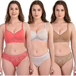 Women's Cotton Lace Net Lingerie Set | Bra & Panty Set | Women's Innerwear Set - Pack of 3-picture-34
