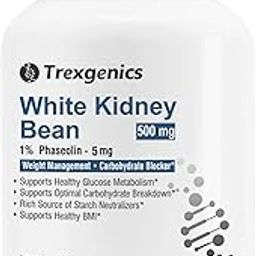 Trexgenics WHITE KIDNEY BEAN 1% Phaseolin 500 mg Carbohydrate Blocker, Weight Management VEGAN & NON-GMO (60 Veg. Capsules) (Pack of 1)-27