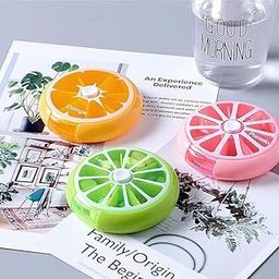 Pill Organizer 7 Day for Travel, Small Weekly Pill Box, Portable Round Pill Case, Daily Medicine Organizer for Vitamins, Supplements Multicolour (2Pcs)-25