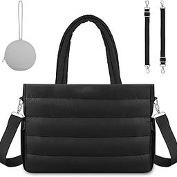 Diaper Bag Tote with Silicone Pacifier Case,Lightweight Puffer Tote Bag with Shoulder Straps Mommy Bag for Hospital,Travel Baby Bag for Mom and Dad (Black), Black, S, Bag-image-68
