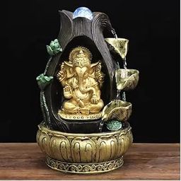 HOME CUBE Tabletop Lord Ganesha Ganpati Waterfall Fountain with Crystal Ball for Home Decor Desktop Showpiece Fountain for Living Room Housewarming Gift Office Zen Water Fountain-19x17x28cm (FT_05)-image-33