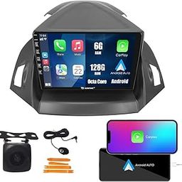 Kunfine Car CarPlay Android Auto Navigation Stereo GPS Radio Camera Display 9" IPS Touchscreen Headunit Tablet Pad Media Player for Ford Kuga Escape C-Max 2013-2017, if Applicable Octa Core 6G+128G-9