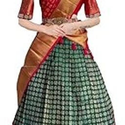 Women's Unstitched Material Kanjivaram Pattu Silk Traditional Soft HalfSaree For Women Pure Zari Weaving | Lehenga Choli Full Set.-picture-16
