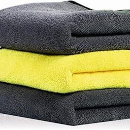 Heavy Microfiber Cloth for Car Cleaning | Dual Sided Extra Thick Plush Microfiber Towels for Gym and Workout | Microfiber Towels (Yellow-Grey, Pack of 3)-6