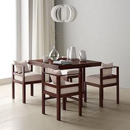Sheesham Wood 4 Seater Dining Table with 4 Cushion Chairs for Living Room Home Office Dining Room Wooden Furniture Dinner Table Set (Maple Honey) |-2
