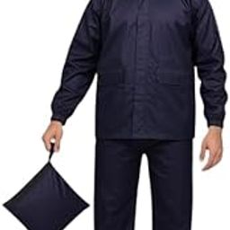 Men's Waterproof Raincoat Set with Hood & Carrying Pouch – Lightweight & Durable Monsoon Wear (Jacket + Pant) Large-34