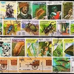 ISC~ Cambodia 25 Different Large Stamps, Thematic Stamps, All Genuine Postage Stamps ~ STAMPEX-10