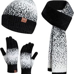 Winter Knit Beanie Hat Long Scarf and Touchscreen Glove Set Neck Warm Scarves with Fleece Lined Cap for Women Men-image-35