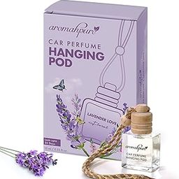 Aromahpure Premium Car Perfume Hanging Pod |10 ML |French Lavender Fragrance Car Air Freshener |Natural Fragrance Oils in Glass Bottle with Wooden Diffuser Lid |Last Upto 30 Days, IFRA Certified-23
