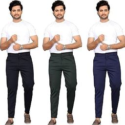 Lata Fashion Men's Solid Lycra Slim Fit Stretchable Casual Wear Comfortable Formal Trousers Pants Model 25 PantLycra COMBO3-image-63