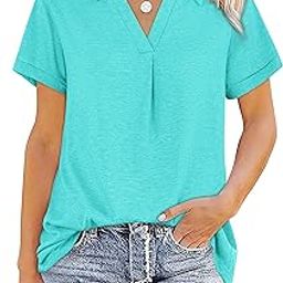 Womens V Neck Collared Shirt Short Sleeve Work Polo T Shirts Summer Dressy Casual Loose Fit Tunic Tops and Blouses, A09-mint Green, X-Large-image-43