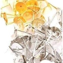 Design Silver Golden Jewellery Making Stud Head Pin with Silicone Rubber Push Lock Earring Back, Pack of 100 Pieces (Golden & Silver, Standard)-image-2
