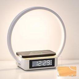 WILIT Acrylonitrile Butadiene Styrene Bedside Lamp,Touch Table Lamp With Wireless Charger,Nightstand Lamp With Clock,Wake-Up Light 3 Levels Brightness Led Light For Bedroom,Living Room,Nightstand-3