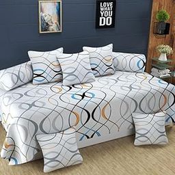 Decozom Stylish Threads Heavy Cotton 8 Pieces Diwan Set ||1 Single Bedsheet, 2 Bolster Covers, 5 Cushion Covers || :- Multi Lehar-image-47