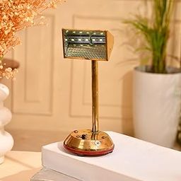 KhwajaDarbar Rechargeable Brass Table Lamp | 22 cm Golden LED Desk Lamp for Home Mandir, Study Table & Emergency Use | Traditional Look-image-48