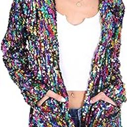 Women's Sequin Jackets Long Sleeve Open Front Glitter Sparkle Party Blazer Jacket-picture-17