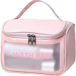 ZENOVISTA Travel Toiletry Bag Clear Cosmetic Wash Bag Cosmetic Makeup Bag Zipper Cosmetic Pouch Household Grooming Kit Toiletry Wash Storage Bag for Women and Men, Girl (White) (Pink)-image-100