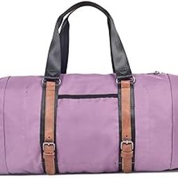 Premium Travel Duffel Bag – 47Cm, Water-Resistant Nylon-Poly, Leather Trim, Shoulder Strap & Buckle Details - Dusty Lavender-image-24