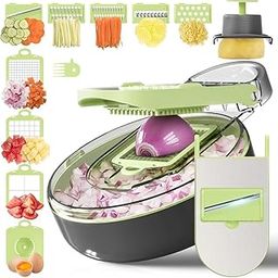 HASTHIP® Vegetable Chopper Food Grater Slicer 8-in-1 Kitchen Vegetable Processor Large Capacity Salad Maker Double Layer Vegetable Chopper with Drain Basket with Hand Guard & Egg Seperator-image-74