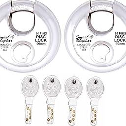 Smart Shophar Stainless Steel Disc Combo 4 Ultra Keys 2pcs Shutter Lock 90 mm Silver, Pack of 1 Set/Multipurpose Hardened Shackle Padlock for Door, Gate, Shutter and Home/Drill Resistant Body-11