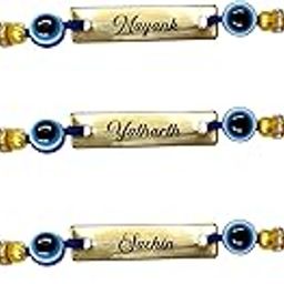 Personalized Blue Evil Eye Rakhi with Name & Roli Chawal | Customized Metal Bracelet for Brother | Engraved Name for Bhaiya | Raksha Bandhan Gift for Boys & Men-picture-6