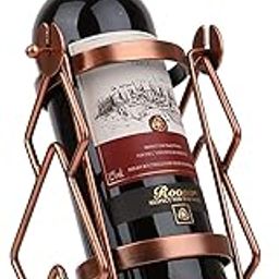 Lavish Craft Swing Wine Bottle Holder - Tabletop and Countertop Storage Rack for Kitchen Home Decor - Red Modern Freestanding Metal Organizer (1 Bottle)-image-6