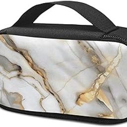 PJHEQOXE Insulin Pen Cooler Travel Case Diabetic Medication Insulated Cool Organizer with Handle, Golden Lines White Marble, One Size-image-46