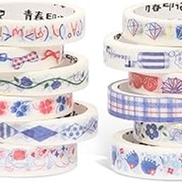 Homeaura Washi Tape Set of 12 PCS (8/10mm x 2m) Washi Tapes | Cute Decorative Tape Sticker for DIY Crafts | Decoration Tape for Home Decor Journals Planners Scrapbooks Card & Gift Wrapping-picture-28