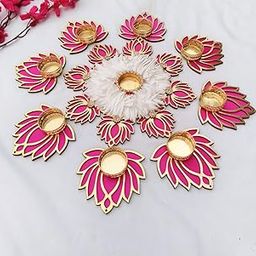 Lotus Tealight Candle Holder Rangoli Set for Festival Home Decoration- Hand Crafed-Candles Included.-image-13