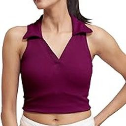 Stylish Sleeveless V-Neck Slim Fit Collar Ribbed Knit Tank Crop Tops for Women & Girls Beach and Gym Wear and Western Trendy Fashion-image-17