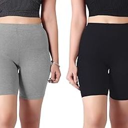 Women worth Cotton Stretchable Cycling Shorts for Girls Combo Pack 2 Knee Length Tights Fit Under Skirts Sports Gym Yoga Running Panties-image-3