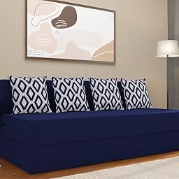 Adorn India Easy 4-Person Sofa Cum Bed (Rhombus Pattern) Chennile Fabric- Washable Cover- Including 4 Cushion- Size 6' X 6' Ft (Blue Color) Perfect for Home & Office for Guests-image-44