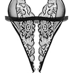Women Deep V Imported G-String Lingerie Lace, Free Size, Black-image-61