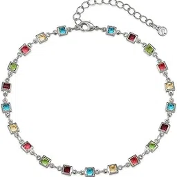 vama Silver Adjustable Multicolor Square Shape Crystal Stone Ankle Bracelets Toes Foot Jewelry Leg Payal Anklets Chains for Girls Women-picture-5