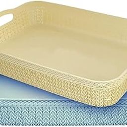 Kuber Industries Q-3 Unbreakable Plastic Flexible Storage Baskets with Handles|Wovan Design & Flexible Plastic Material|Size 26 x 20 x 7 CM|Pack of 2 (Multi)-image-13