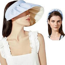 Beach Hat for Women Stylish, Wide Brim Hats for Women, Sun Hats for Women, Roll-up Sun Cap for Women, UV Sun Protection Visor Hat, Lightweight Travel Outdoor UPF+50 Summer Hat (Blue)-image-65